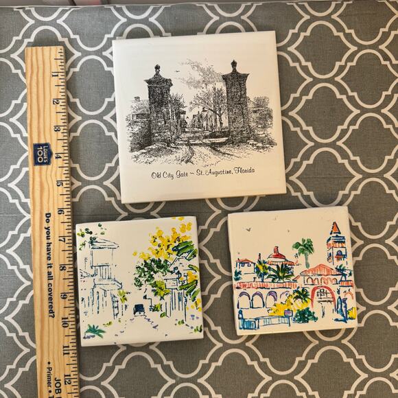 Set of ceramic tile coasters illustrations of St. Augustine Florida landmarks 3 - Picture 3 of 11